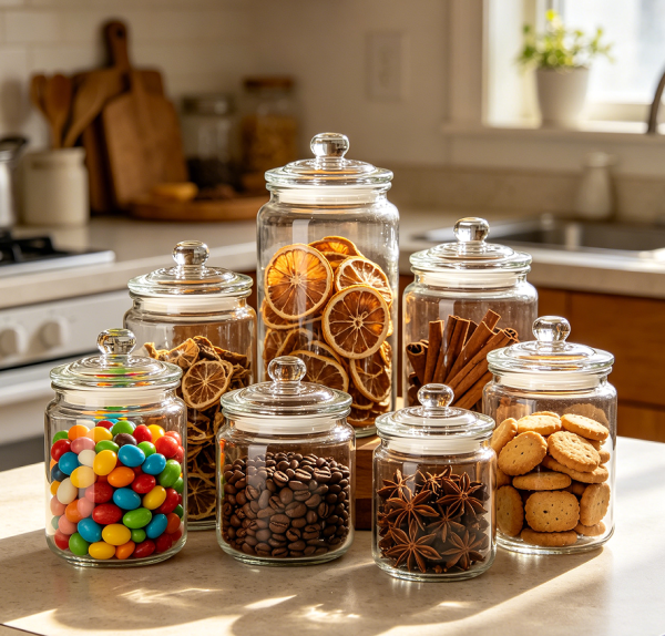 Decorative Glass Kitchen Storage Jar With Lid Seal